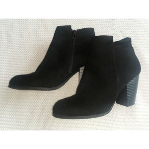 Faux suede black high heeled booties